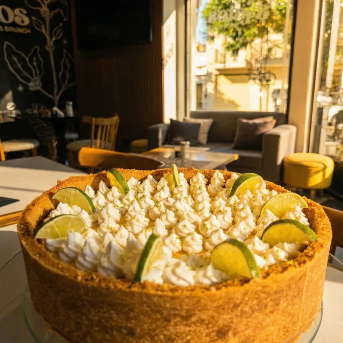 Lemon pie con merengue y rodajas de lima de Santos Café